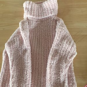 Snuggly soft pink cowl neck sweater.